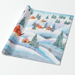 Papel De Regalo Ilustracion acuático pintado a mano del invierno