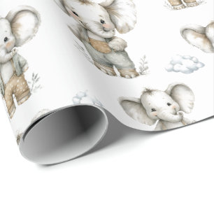 Papel De Regalo Ilustración adorable de elefantes bebé niño en acu