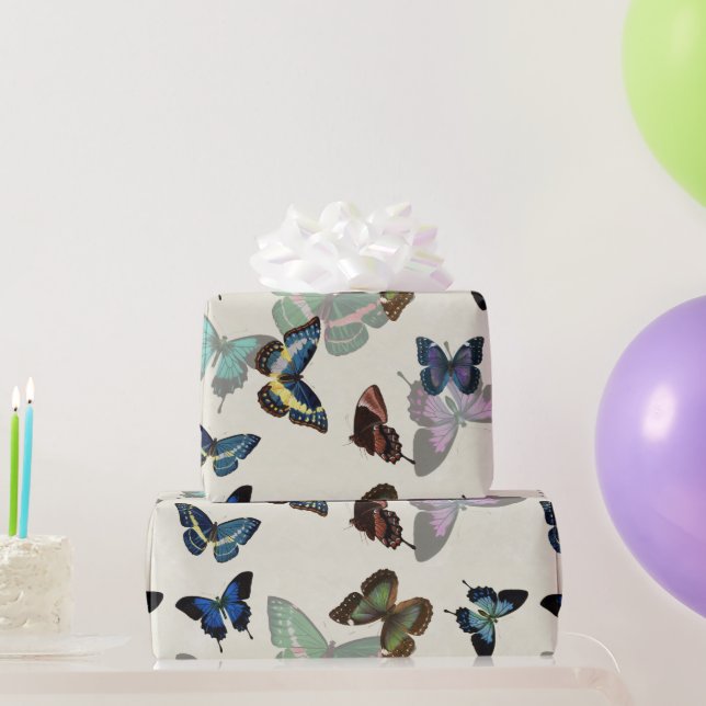 Papel De Regalo Ilustracion antiguo de mariposas coloridas (Regalos de fiesta)