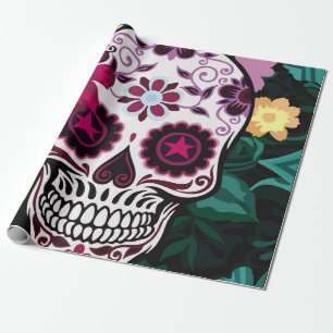 Papel De Regalo ilustracion artístico de flor ornamental de cráneo