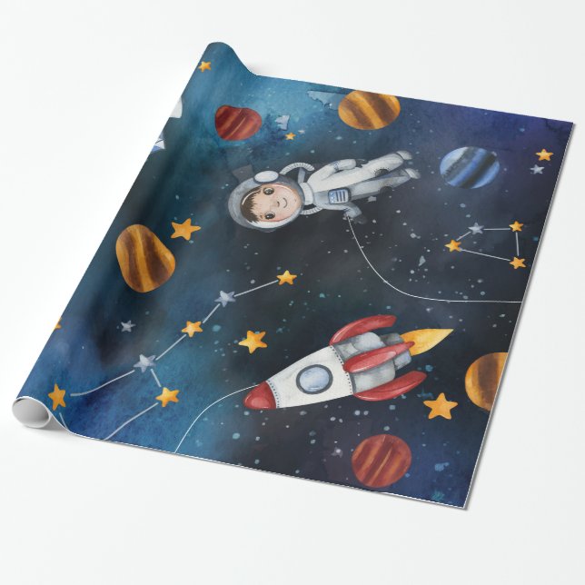 Papel De Regalo Ilustracion astronauta de patrones del espacio ult (Desenrollado)