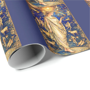 Papel De Regalo Ilustración Celestial de la Diosa Zodiaco Art Nouv