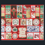 Papel De Regalo Ilustración cuadrada de bloque de Adviento de Navi<br><div class="desc">Navidad Vintage Estas grandes ilustraciones vintage son rojas y verdes y navideñas. Esta ilustración está basada en un calendario de Adviento de Navidad antiguo para celebrar la temporada de Navidad.</div>