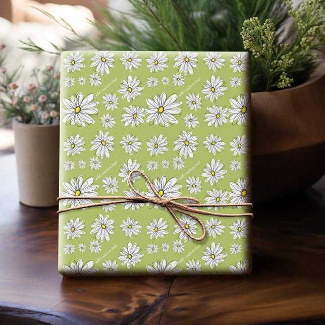 Papel De Regalo Ilustracion Daisy Floral de moda - cal y amarillo (Personalized Wrapping Paper)