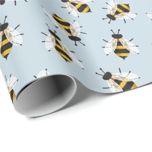 Papel De Regalo Ilustracion de abeja azul pálido
