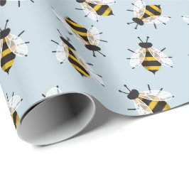 Papel De Regalo Ilustracion de abejas rusticas azul pálido