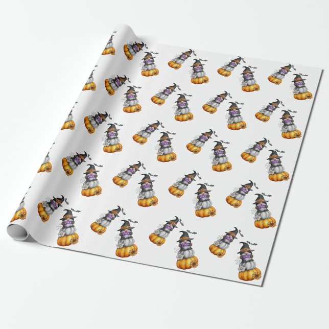 Papel De Regalo Ilustracion de acuarela de Halloween Otoño Gnome (Desenrollado)