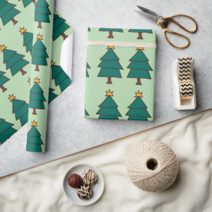 Papel De Regalo ilustración de árbol de Navidad con una pequeña es