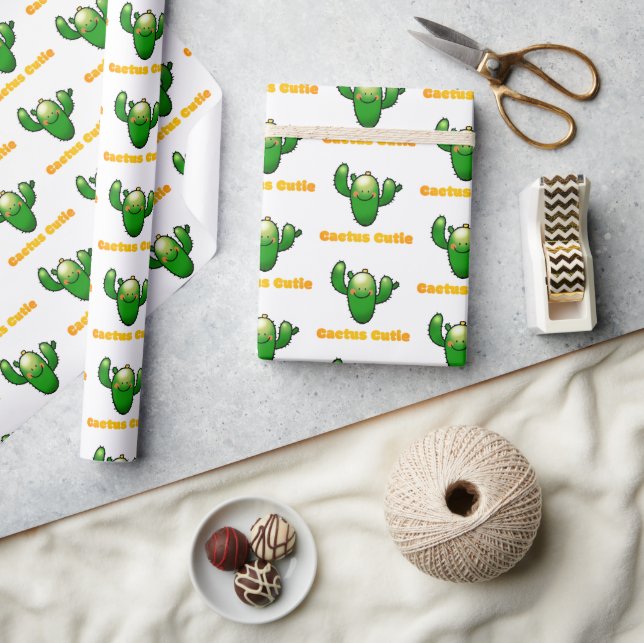Papel De Regalo Ilustración de cactus sonriente lindo (Artesanía)