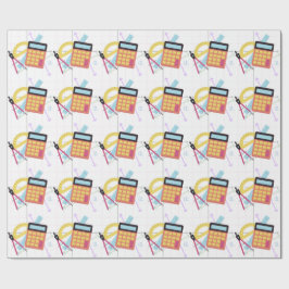 Papel De Regalo Ilustración de Calculadora Linda y Suministros Esc