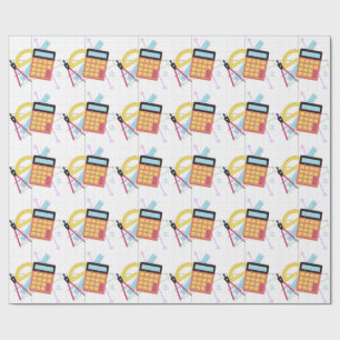 Papel De Regalo Ilustración de Calculadora Linda y Suministros Esc