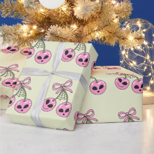 Papel De Regalo Ilustración de cereza de Halloween rosa linda