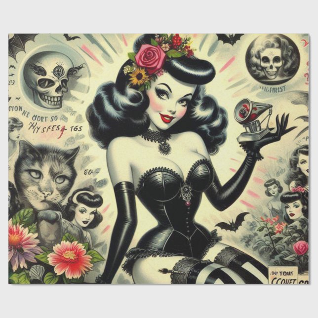 Papel De Regalo Ilustracion de Chica de Gótico de época (Superficie plana)