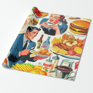 Papel De Regalo Ilustracion de Comics Alimentarios de la Vieja déc
