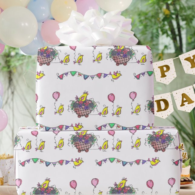 Papel De Regalo Ilustración de desfile de aves celebratorio (Subido por el creador)