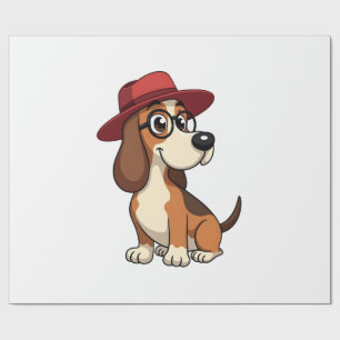 Papel De Regalo Ilustración de dibujo animado de Basset Hound vint