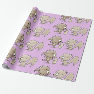 Papel De Regalo Ilustración de dibujos animados de ardillas divert