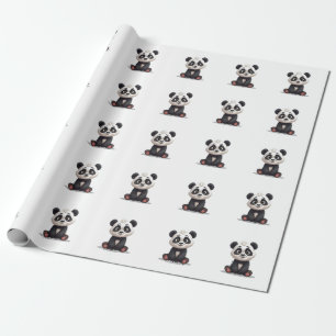 Papel De Regalo Ilustración de dibujos animados de oso panda senta