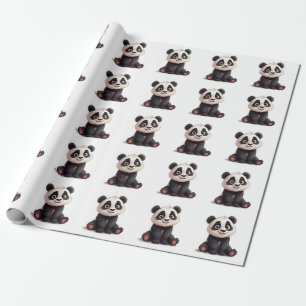 Papel De Regalo Ilustración de dibujos animados de oso panda senta