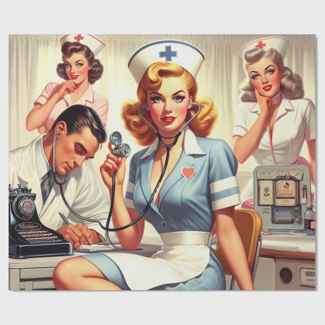 Papel De Regalo Ilustracion de enfermería retro (Superficie plana)