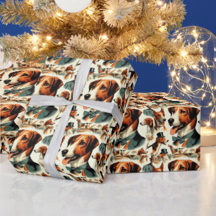 Papel De Regalo Ilustracion de Foxhound inglés de época