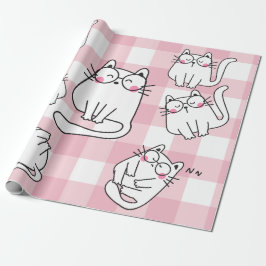 Papel De Regalo Ilustracion de gato rosa juguetón