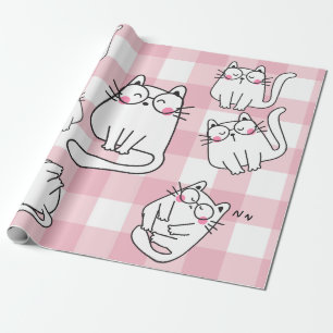Papel De Regalo Ilustracion de gato rosa juguetón