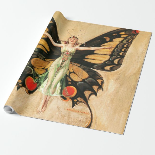 Papel De Regalo Ilustracion de la mujer voladora de mariposa flapp (Desenrollado)