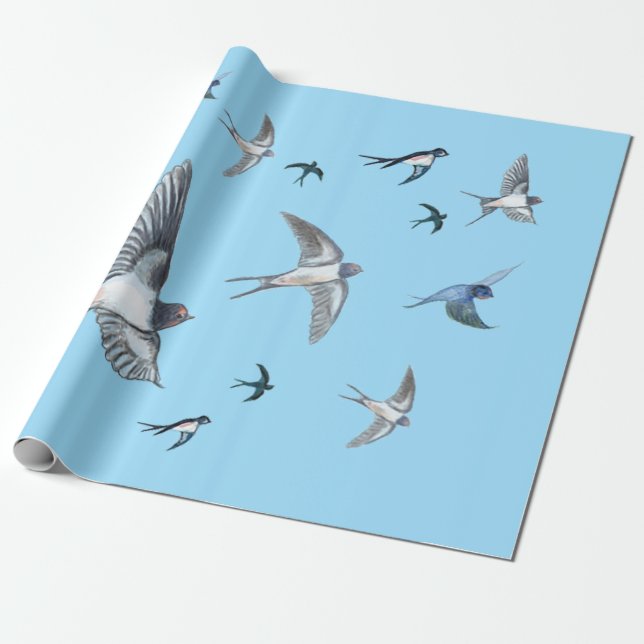 Papel De Regalo Ilustracion De Las Aves Tragadas Voladoras (Desenrollado)