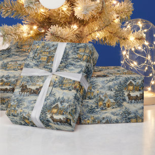 Papel De Regalo Ilustración de Navidad de un pueblo nevado victori