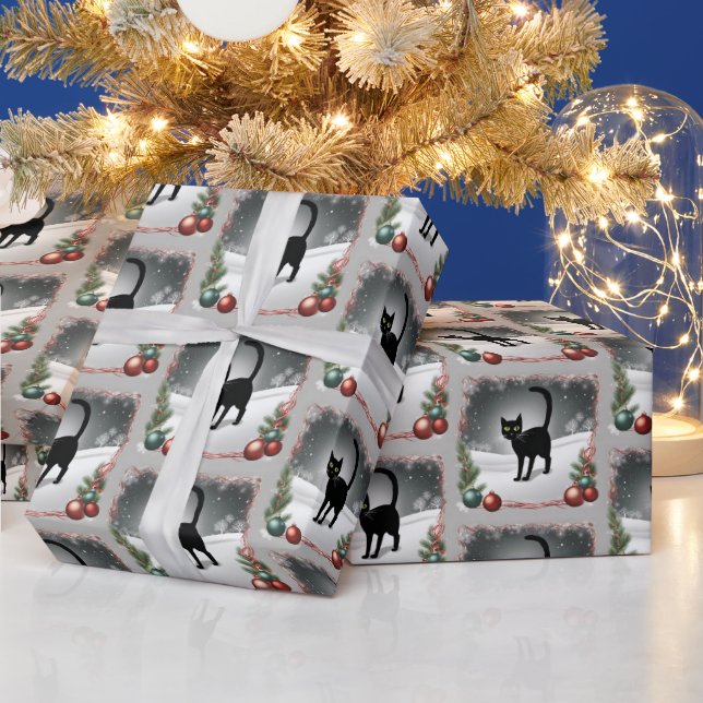 Papel De Regalo Ilustracion de Navidades de gato negro (Vacaciones)
