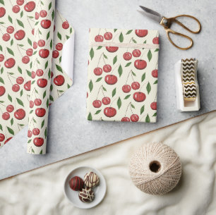 Papel De Regalo Ilustración de patrón de acuarela de cerezas dulce