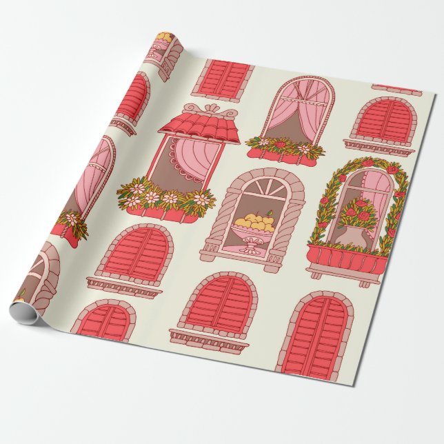 Papel De Regalo Ilustracion de patrones de ventanas de época (Desenrollado)