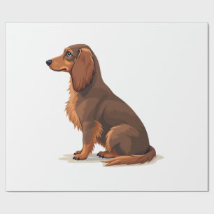 Papel De Regalo Ilustración de perro Dachshund vintage de pelo lar