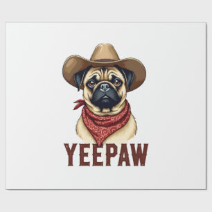 Papel De Regalo Ilustración de perro occidental YeePaw Pug vaquero