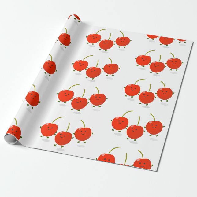 Papel De Regalo Ilustracion de personalizado de cerezas rojas de s (Desenrollado)