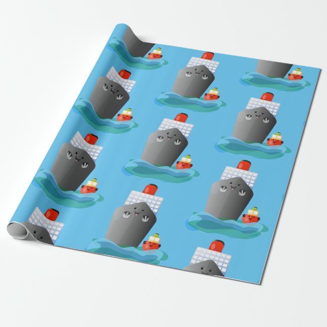 Papel De Regalo Ilustracion de personalizado de remolcador de barc (Desenrollado)