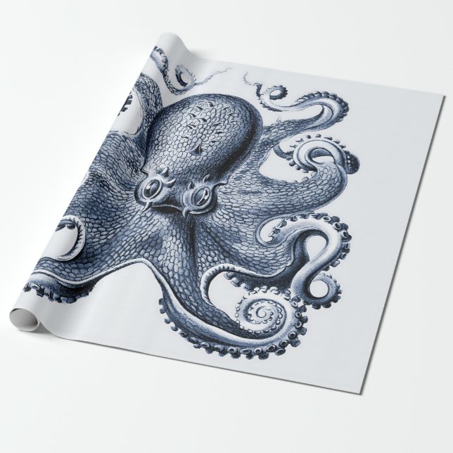 Papel De Regalo Ilustracion de pulpo azul de la Marina por Ernst H (Desenrollado)