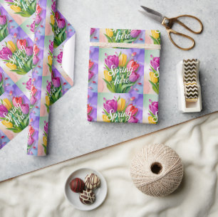 Papel De Regalo Ilustración de ramo de tulipanes "La primavera ha 