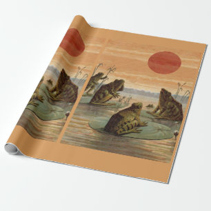 Papel De Regalo Ilustración de ranas almohadillas de lirio luna