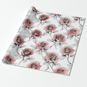 Papel De Regalo Ilustración de rosas rosadas estilo día de San Val