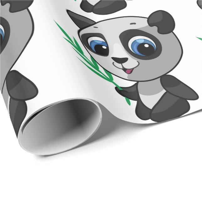 Papel De Regalo Ilustracion de un lindo panda salvaje con bambú (Esquina del rollo)