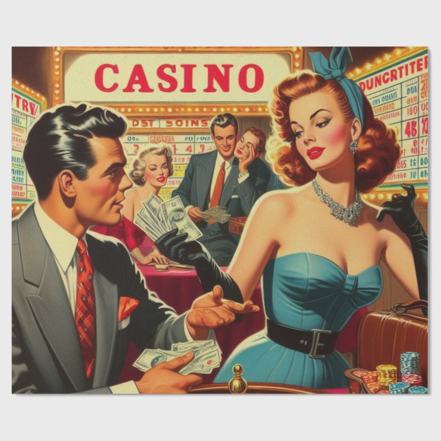 Papel De Regalo Ilustracion del Casino Vintage Couple (Superficie plana)
