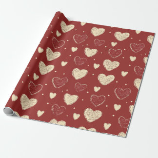 Papel De Regalo Ilustracion del patrón de corazón rojo beige dibuj