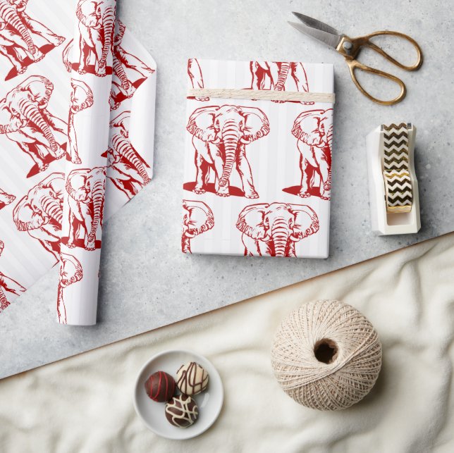 Papel De Regalo Ilustracion Elefante Rojo (Artesanía)