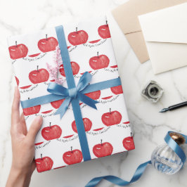 Papel De Regalo Ilustración en Acuarela de Manzana Roja Monogramad
