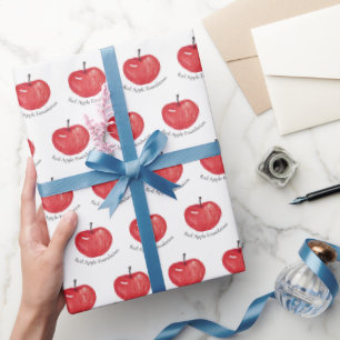 Papel De Regalo Ilustración en Acuarela de Manzana Roja Monogramad
