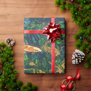 Papel De Regalo Ilustración estilizada de pez Koi naranja en estan