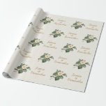 Papel De Regalo Ilustracion floral blanco simple | Regalo Boda<br><div class="desc">Hermoso, sencillo y clásico. Este ilustracion botánico vintage de una sola flor y follaje Camellia blanca se ve impactante en un entorno de color crema. El texto tiene un estilo de escritura y oro coloreado. Todos juntos para formar el diseño perfecto para un sencillo, encantador y elegante tema de la...</div>