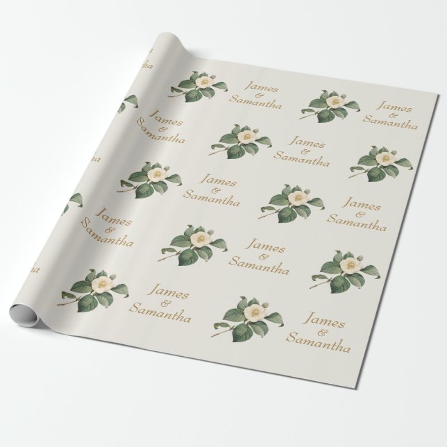 Papel De Regalo Ilustracion floral blanco simple | Regalo Boda (Desenrollado)